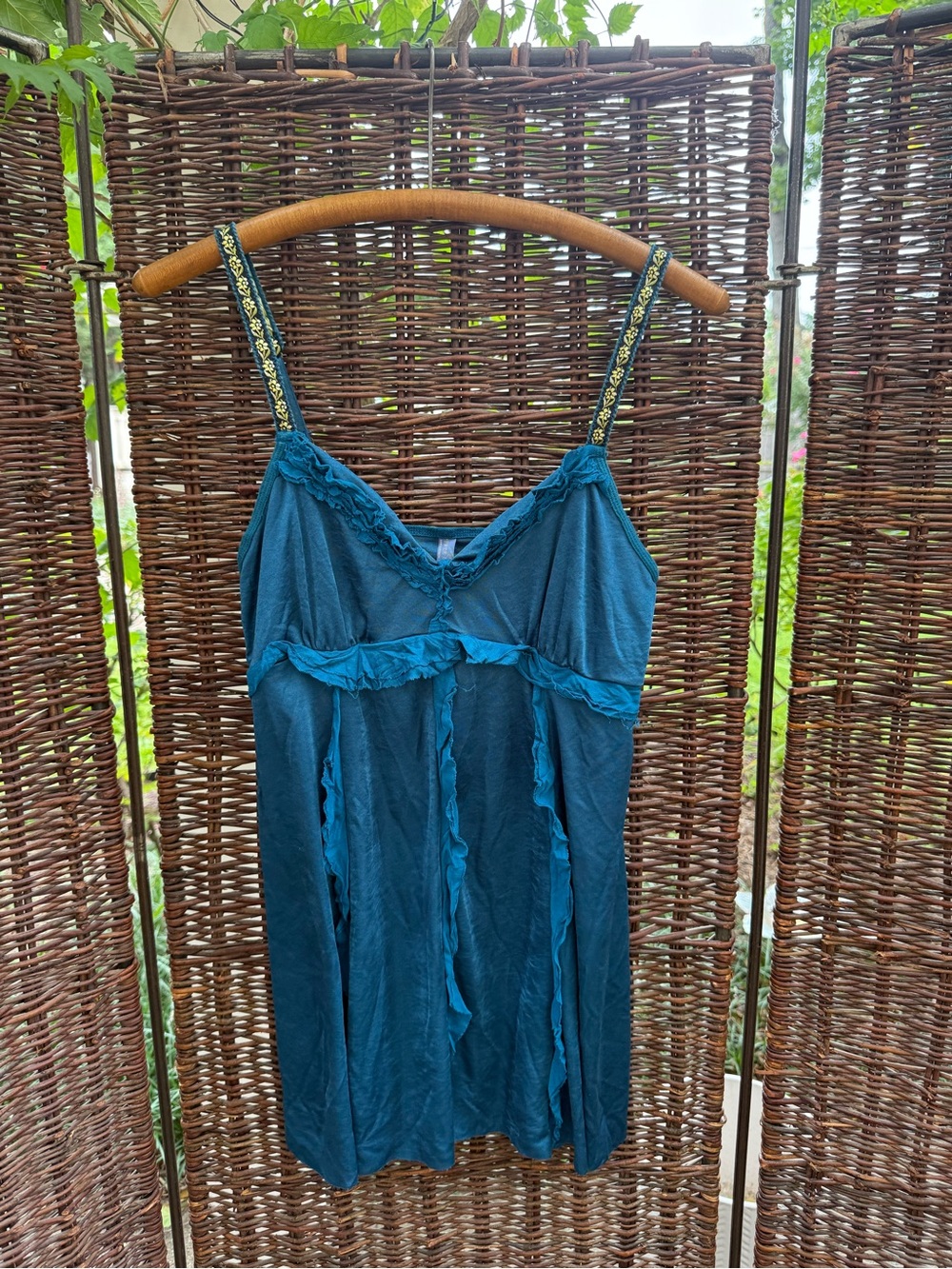 Vintage Free People Teal Ruffled Tank Top